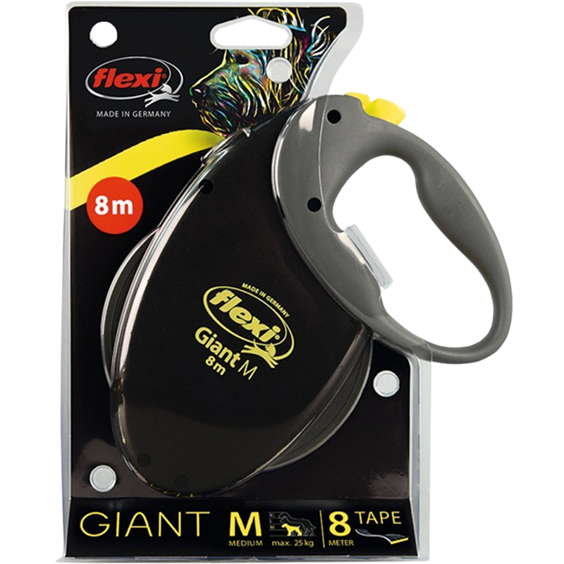 Flexi Gurt-Leine Giant - M - 8 m - schwarz / neongelb 