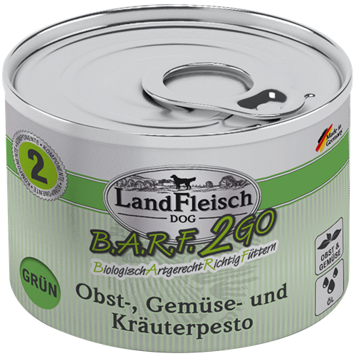 LandFleisch B.A.R.F.2GO - 200 g - Obst, Gemüse und Kräuterpesto Grün 