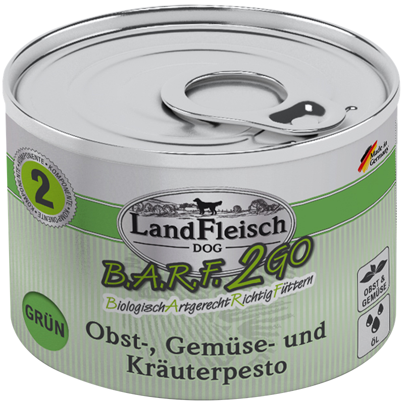 LandFleisch B.A.R.F.2GO - 200 g - Obst, Gemüse und Kräuterpesto Grün 