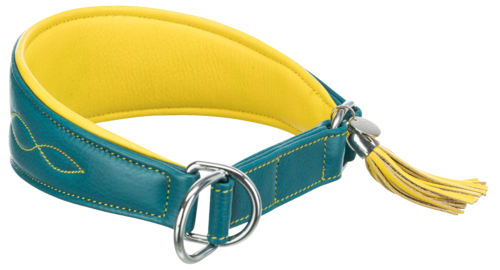 TRIXIE Active Comfort Windhundehalsband mit Zugstopp - petrol / gelb - S (27 –35 cm) 