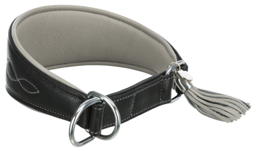 TRIXIE Active Comfort Windhundehalsband mit Zugstopp - schwarz / grau - S / M (33 – 42 cm) 